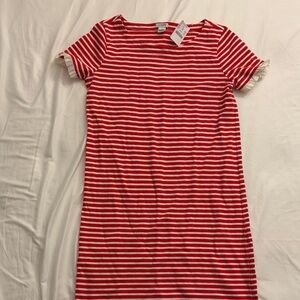 J. Crew Red and White Striped Short-Sleeve Mini Dress